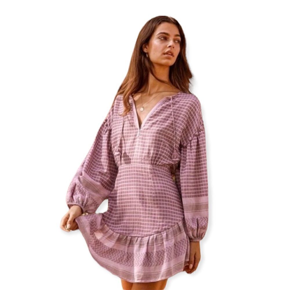 Saylor Malka Mini Purple Jacquard Blouson Fairycore Cottagecore Flowy Dress S